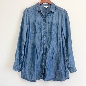 J. Jill Denim Women’s Button Down Tunic Blouse Tencel Lyocell Long Sleeve Small